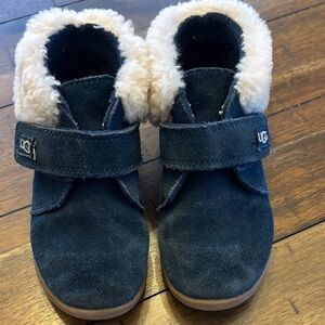 UGG Dark Blue Suede Boots with Cream Shearling